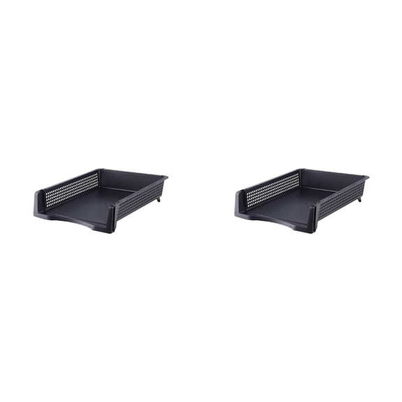 ZOURIH 3 PCS Stackable Office Paper Tray,10"x12.8"x2", Plastic Stackable Letter Tray, Black