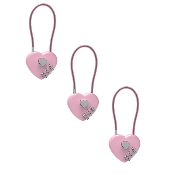 ZOURIH 3 Pack Combination Lock,3 Digit Heart Shaped Padlock for School Gym Locker,Cable Luggage Locks,Sports Locker Lock,Luggage,Fence,Backpack,Valentine Gift,Pink