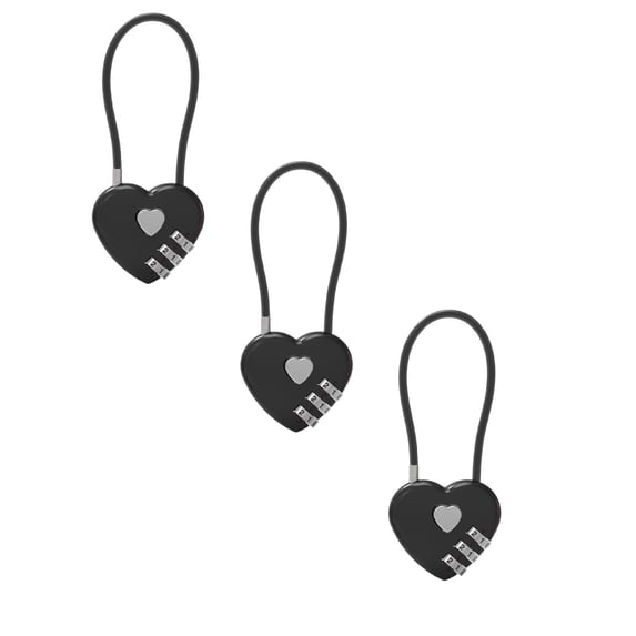 ZOURIH 3 Pack Combination Lock,3 Digit Heart Shaped Padlock for School Gym Locker,Cable Luggage Locks,Sports Locker Lock,Luggage,Fence,Backpack,Valentine Gift,Black