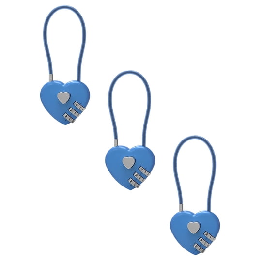 ZOURIH 3 Pack Combination Lock,3 Digit Heart Shaped Padlock for School Gym Locker,Cable Luggage Locks,Sports Locker Lock,Luggage,Fence,Backpack,Valentine Gift,Blue