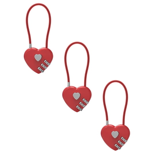 ZOURIH 3 Pack Combination Lock,3 Digit Heart Shaped Padlock for School Gym Locker,Cable Luggage Locks,Sports Locker Lock,Luggage,Fence,Backpack,Valentine Gift,Red