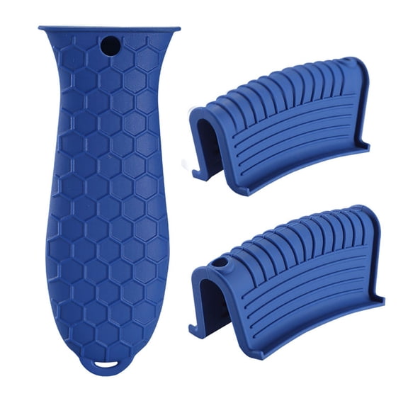 ZOURIH 3 Pack Silicone Hot Handle Holder,Assist Pan Handle Sleeve Pot Holders Cast Iron Skillets Handles Grip Covers Nonslip Heat Resistant for Pots Enameled Casserole Metal Frying Pans,Blue