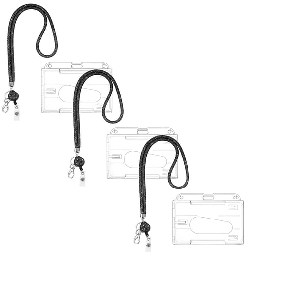 ZOURIH 3 Pcs Fashion 31.5" Sparkle Crystal Neck Lanyard,Exclusive Bling ID Badge Holder,Rhinestone Work Name Card Holder,Black