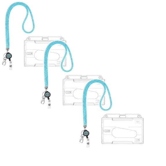 ZOURIH 3 Pcs Fashion 31.5" Sparkle Crystal Neck Lanyard,Exclusive Bling ID Badge Holder,Rhinestone Work Name Card Holder,Blue
