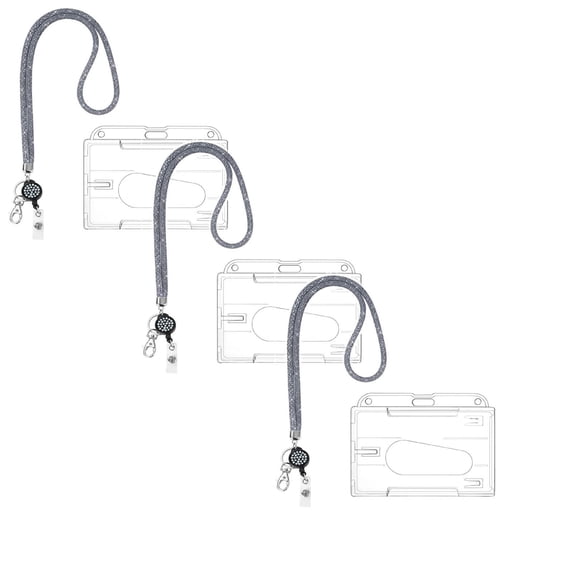 ZOURIH 3 Pcs Fashion 31.5" Sparkle Crystal Neck Lanyard,Exclusive Bling ID Badge Holder,Rhinestone Work Name Card Holder,Grey