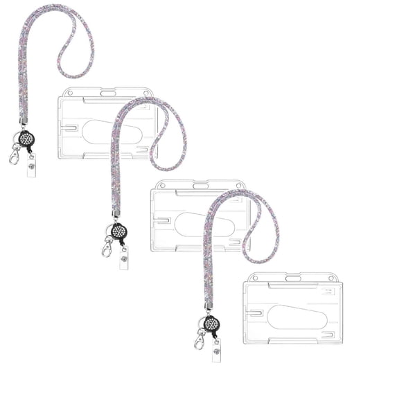 ZOURIH 3 Pcs Fashion 31.5" Sparkle Crystal Neck Lanyard,Exclusive Bling ID Badge Holder,Rhinestone Work Name Card Holder,White