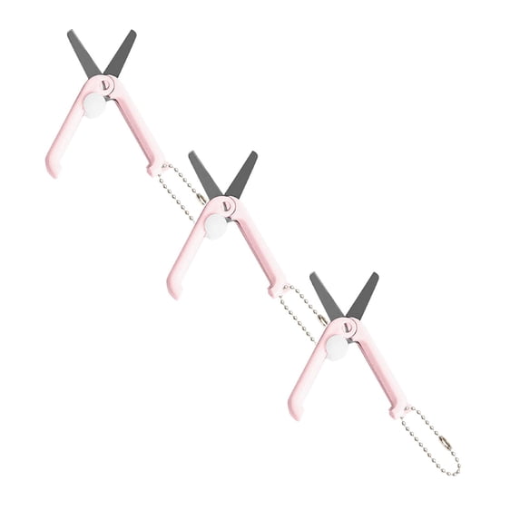 ZOURIH 3 Pcs Pink Keychain Scissors,Folding Scissors,Safe Portable Travel,Foldable Telescopic Cutter Pocket,Mini Scissor with Keychain for Cutting,Scrapbooking Crafting,Cutting tools,Pink