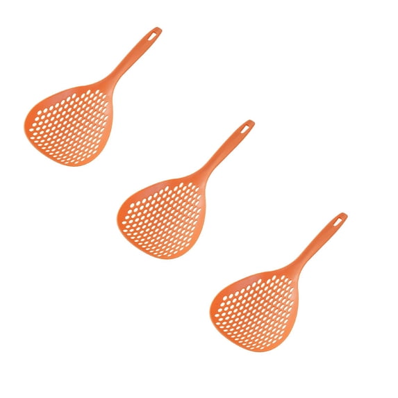 ZOURIH 3 Pieces Strainer Scoop Colander Slotted Pasta Spoon Plastic Skimmer Spoon with Handle Food Drain Shovel for Kitchen Cooking,Orange