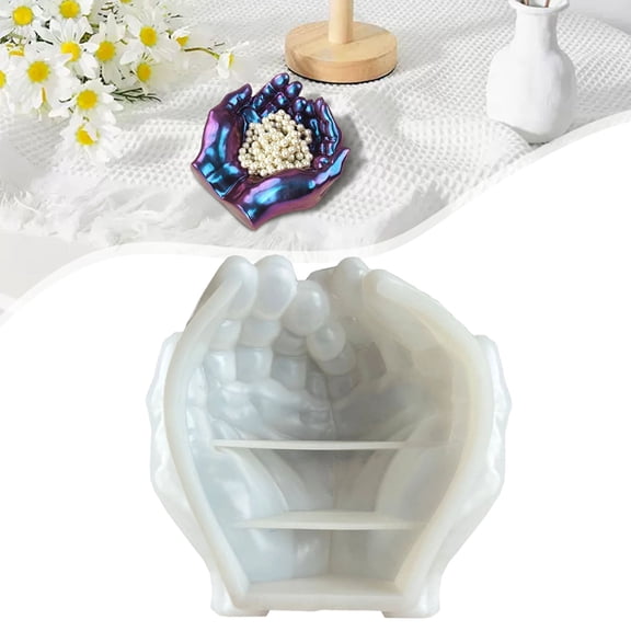 ZOURIH 3D Hand Mold for Resin Crafting,Palm Tray Silicone Mold for Succulent Jewelry Art Storage,Dish Candle Holder Decorative DIY Gift for Artists,Home Decoration,White