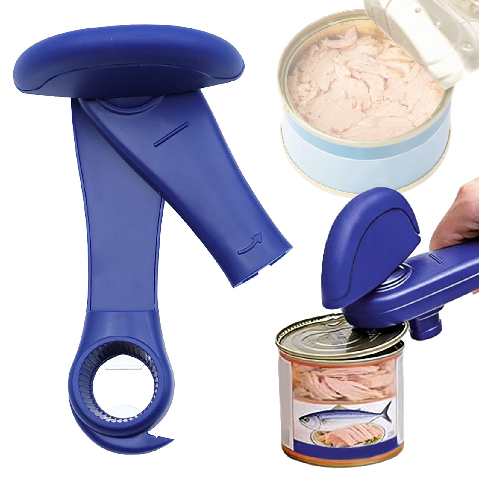 ZOURIH 4-In-1 Multifunctional Can Opener Manual,Can Openers for Seniors with Hooks,Can Opener Smooth Edge Suitable for Beer/Cans/Cans,Blue