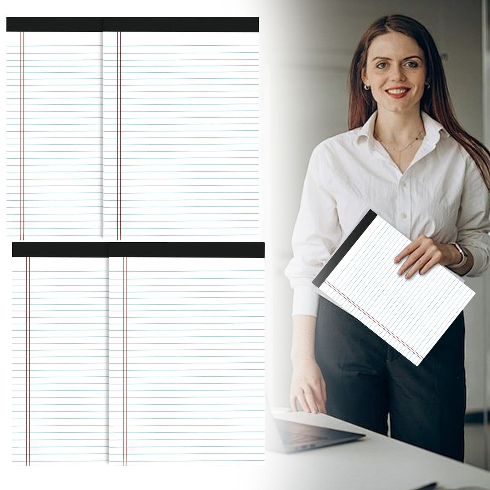 ZOURIH 4 Pack Legal Pads,Notepads 8.4 x 11.6 inch,White-Blue Line Note Pads Clear Print Writing Pads of Paper,Perforate Legal Notepads Paper,Wide Ruled Lined with Sturdy Back,50 Sheets/Pack,4