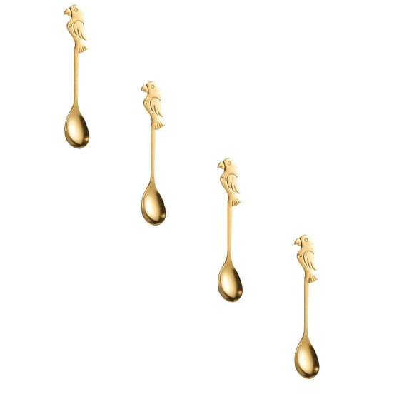 ZOURIH 4 Pcs Parrot Long Handle Spoons,Coffee Stirrers,Premium Stainless Steel Coffee & Ice Cream Spoons,Gold