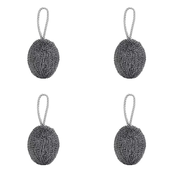 ZOURIH 4 Pcs Stainless Steel Cleaner Scouring Pads with Rope - Industrial & Commercial Strength Large Cleaning Supplies Dish Sponge,Silver