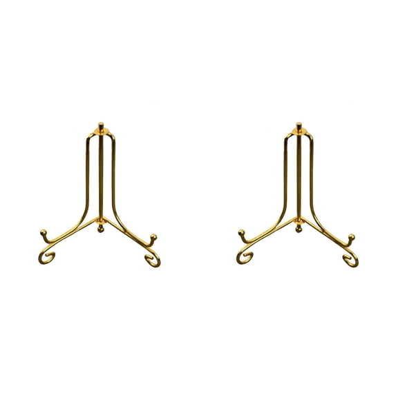 ZOURIH 4 inch Iron Plate Stands for Display,Plate Holder Display Stand,Gold Easel Stands for Photo,Picture Frame,Decorative Dish,Book and Tabletop Art,Gold(2PCS)