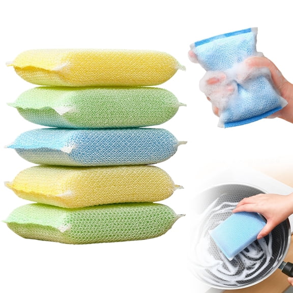 ZOURIH 5 Pcs All-Purpose Non Scratch Sponges，Sponges Kitchen for Washing and Cleaning Dishes,Non-Stick Cookware,Premium Scrub and Scrubbers，Cleaning of Kitchen,Bathroom,and Household,Random Color