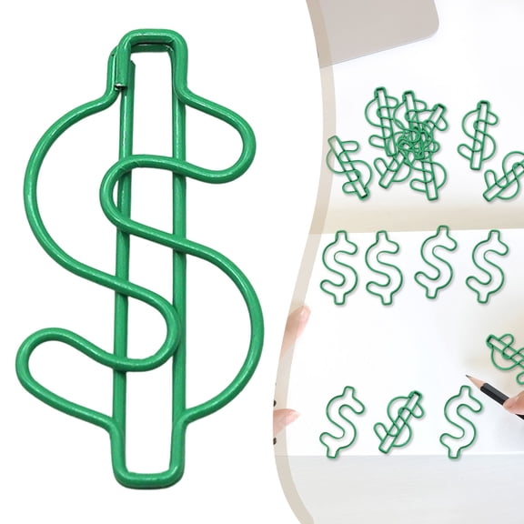 ZOURIH 5 Pcs Creative Green Dollar Sign Divided Paper Clip Metal Bookmark Plating office Clip for Home office School File organizing,5