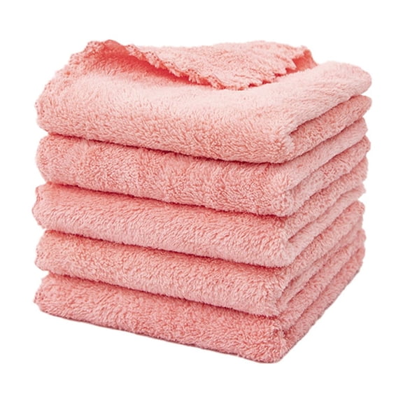 ZOURIH 5 Pcs Microfiber Cleaning Cloth for Kitchen Housekeeping Dish Electronics Dust Rags Thick Lint Free Car Wash DryingTowel (9.8"x9.8"),Pink