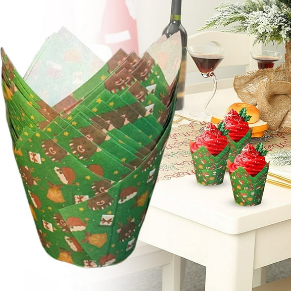 ZOURIH 50 Counts Christmas Cupcake Liners Birthday Party Muffin Cupcake Baking Liners Grease Proof Cake Liner Holders for Fall Christmas Birthday Party,Green