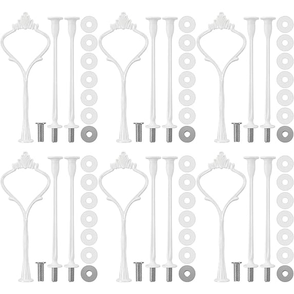 ZOURIH 6 Pack 3 Tier Tiered Tray Hardware Kits Fruit Cake Plate Handle Fitting Hardware Rod Dessert Stand Holder Silver Crown(Plate not Included),Silver