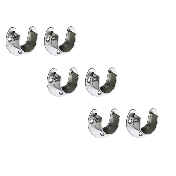 ZOURIH 6 Packs Stainless Steel Wardrobe Bracket U-Shaped Rod Socket Flange 1.3" Diameter Heavy Duty Closet Rod Brackets End Supports for Closet Rod with Screws,Silver