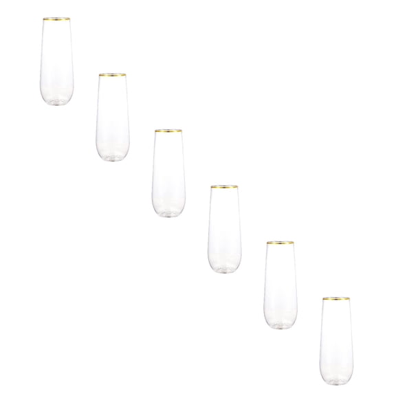ZOURIH 6 Pcak Champagne Flutes Plastic, 9 oz Resuable Stemless Mimosa Gold Rim Toasting Glasses, Clear Crystal Plastic Cocktail Cups for Party Wedding Birthday,Clear