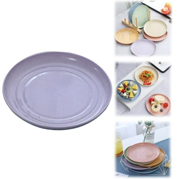 ZOURIH 6 inch Wheat Straw Plates, 1 Pack Small Plates, Lightweight Unbreakable Plastic Dinner Plates for Adult Dinner Camping Salad Dessert,Purple