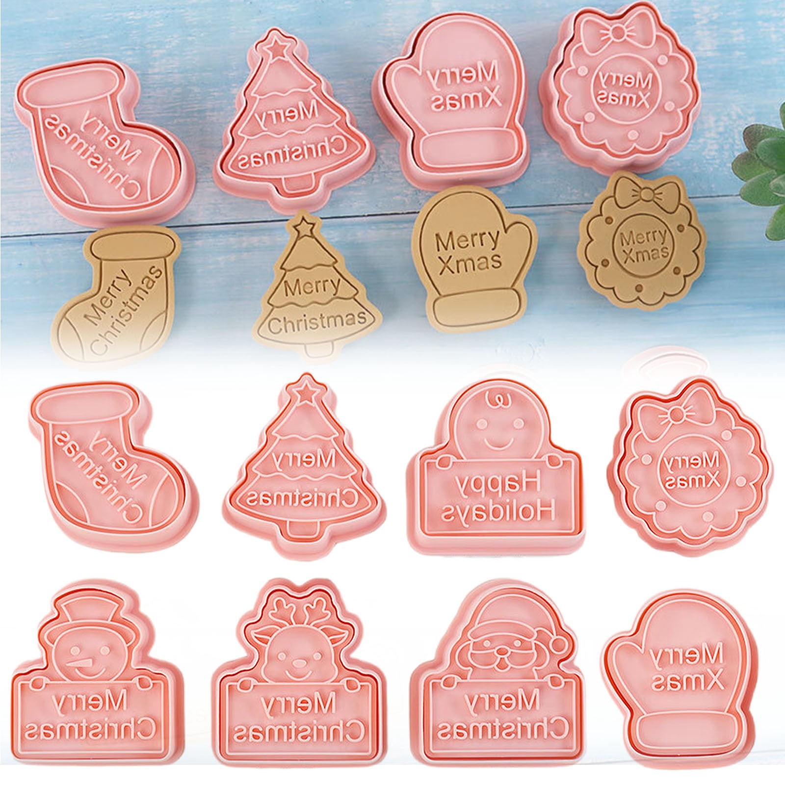 ZOURIH 8 PCS Mini Christmas Cookie Cutters, 3D Raised Design Cookie ...