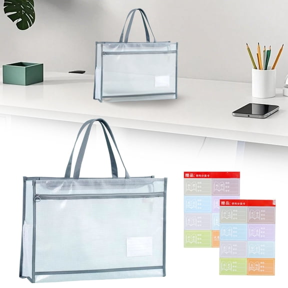 ZOURIH A3 Waterproof Art Portfolio Case,Double-Layer Nylon Transparent Mesh Artist Folder with Zipper & Handle,Portable organizer Bag for Artworks Posters Documents & Storage,Grey
