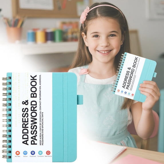 ZOURIH Address & Password Book with Alphabetical Tabs,A6 Spiral Bound Password Keeper with Address Pages,100GSM No-Bleed Paper,Pocket Size organizer for Home Office,Light Blue