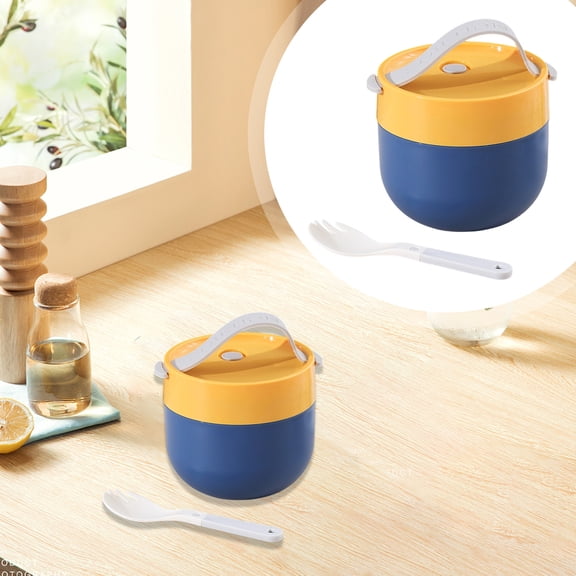 ZOURIH Bento Boxes Portable Soup Cup Lunch Box Plastic thermos Cup Food Container thermos Cup Vacuum Lunch Box with Spoon,Blue