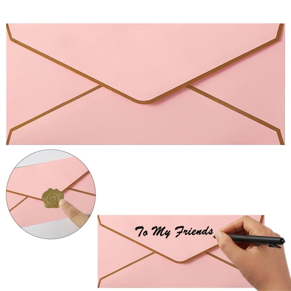 ZOURIH Business Envelopes with V-Flap,Gold Border 1 Pack #10 Envelope Made of 150gsm Paper, Standard Envelopes with Gold Stickers for office, Checks, Letter Mailing,9.5 x 4.1 inches,Pink