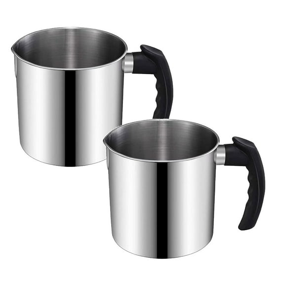ZOURIH Candle Making Pouring Pot,2 Pcs 35 oz Double Boiler Wax Melting Pot,304 Stainless Steel Candle Making Pitcher,Silver Color with Heat-Resistant Handle and Dripless Pouring Spout Design,Silver