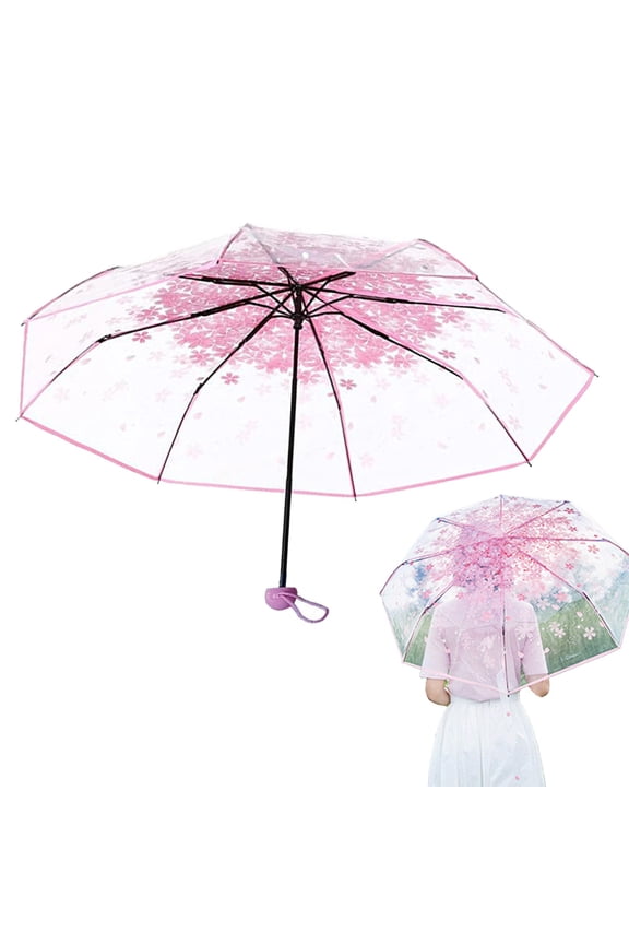 Cherry Blossoms Umbrella Cute Transparent Bubble Umbrella Clear Dome Sunny Umbrella for Girls Boys or Women Romantic Windproof Wedding Decoration Umbrella,Pink