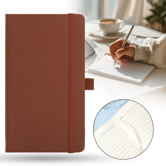 ZOURIH Coffee Pocket Journal Notebook,160 Numbered Lined Pages Per Pack,Mini Small Size (4" × 7"),for Work,Journaling,Leather Hardcover,100 GSM Thick Paper,Coffee