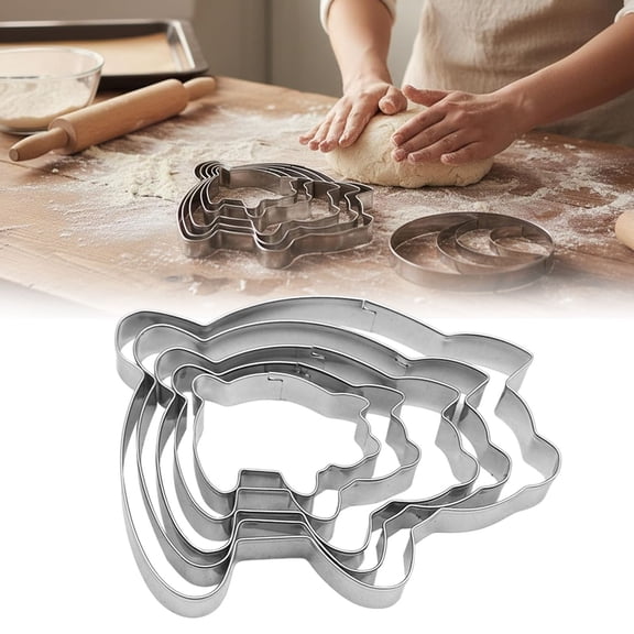 ZOURIH Concha Cutter Mexican Bread Mold 4.1 inch or 5 Sizes Pig Cookie Cutter Set, Mexican Concha Cutting tool Bread Mold Cookie Stamp for Baking,Pig-Silver
