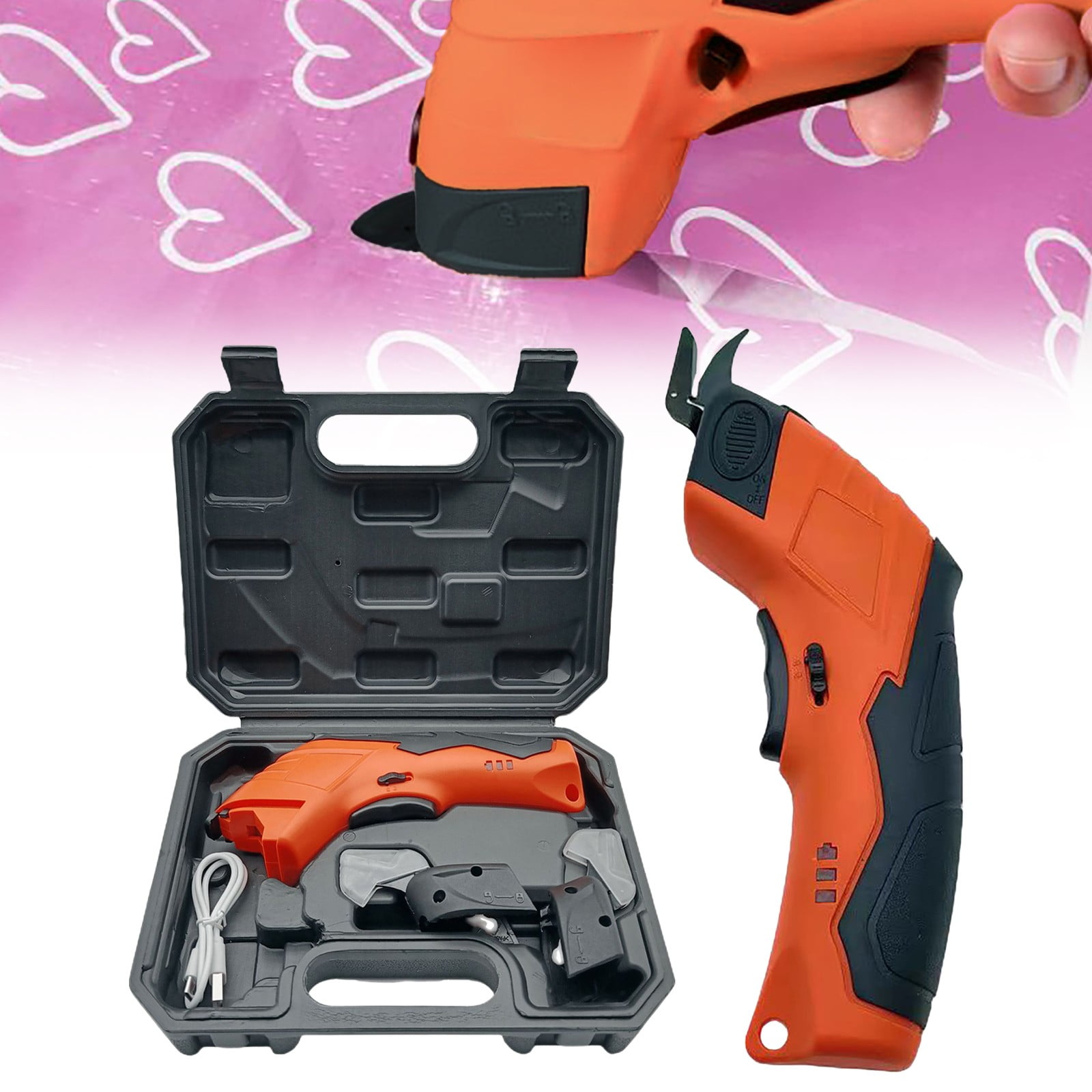 ZOURIH Cordless Electric Scissors: 4V Rechargeable Rotary Cardboard Cutter, 2 Blades, Box Cutter for Fabric Carpet Carton Plastic Leather Cloth,Extra-Orange