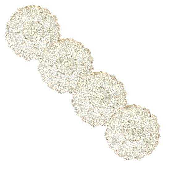 ZOURIH Dollies for Tables, 4 Pcs 11.8 inch Round Cotton Crochet Doilies Handmade Lace Placemats Knitted Tablecloth for Home Kitchen Dining Room Wedding Party Decoration,Beige