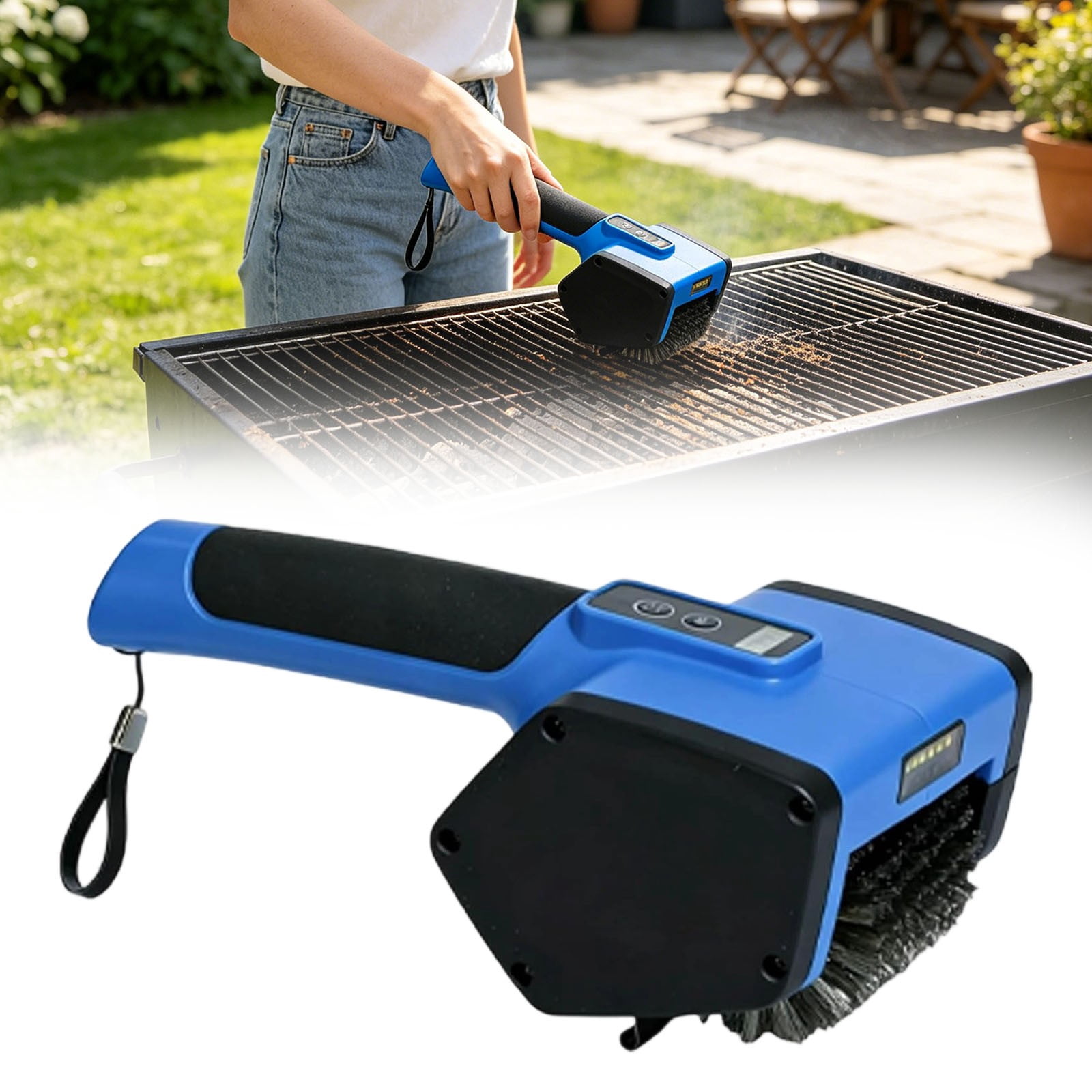 ZOURIH Electric Grill Brush,Cordless Rechargeable BBQ Grill Cleaner with Stainless Steel Rotary Brush Head,Scraper and LED Display,Shed-Resistant Bristle for Camping,Patio and Barbecue Grates,Blue