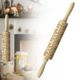 thumbnail image 1 of ZOURIH Embossed Wooden Rolling Pin, Natural Wood with Carved Snowflake, Elk,and Bird Patterns.Ideal for New Year and Baking Embossed Cookies and Gift for Kids and Adults for Christmas,Snowflake-Brown, 1 of 4