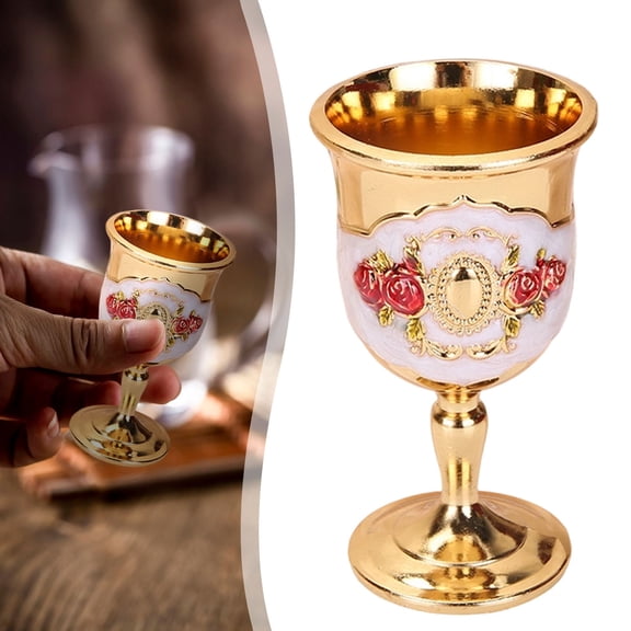 ZOURIH Engraving Rose Flower Wine Cup,Altar Chalice 25ml Holy Altar Chalice Metal Shot Glasses Wine Cup Medieval Goblet for Wine Liqueur Whiskey,1.37 x 2.6in,Gold-Pink