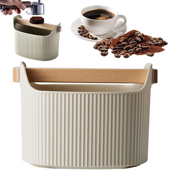 ZOURIH Espresso Knock Box Coffee Knock Box - 1300ml Coffee Ground Knock Box with Detachable Wooden Knock Rod,ABS Material Coffee Puck Container for Home & Coffee Shop,Beige