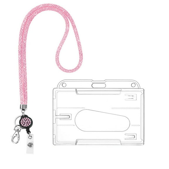 ZOURIH Fashion 31.5" Sparkle Crystal Neck Lanyard,Exclusive Bling ID Badge Holder,Rhinestone Work Name Card Holder,Pink