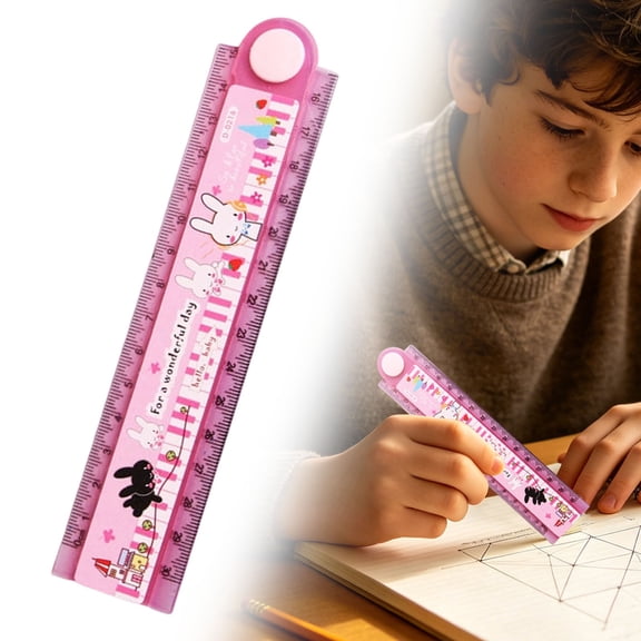 ZOURIH Folding Ruler Clear Ruler Cute Piano or Bunny Print Folding Ruler for office Learning Supplies,Pink