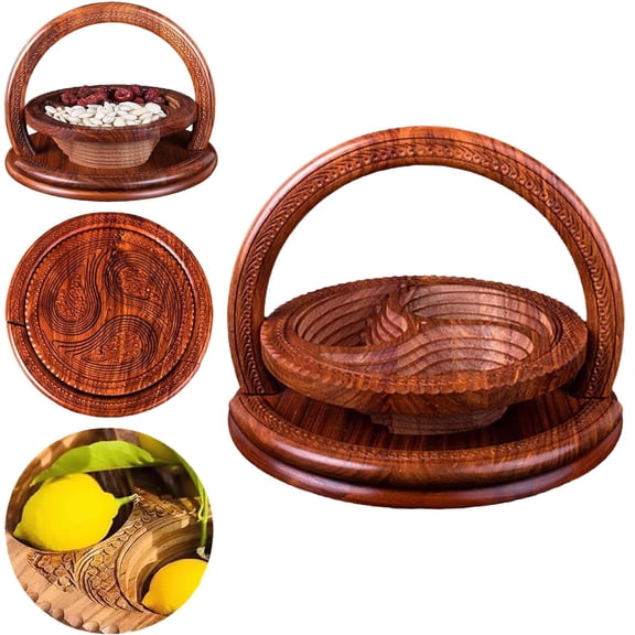 ZOURIH Handmade Wood Carving Fruit Plate, Wooden Folding Fruit Plate, Creative Foldable Dried Fruit Basket Collapsible Bread Nuts Baskets, Gift Basket Fruit Bowl,Four Grid,Three Grid-Brown