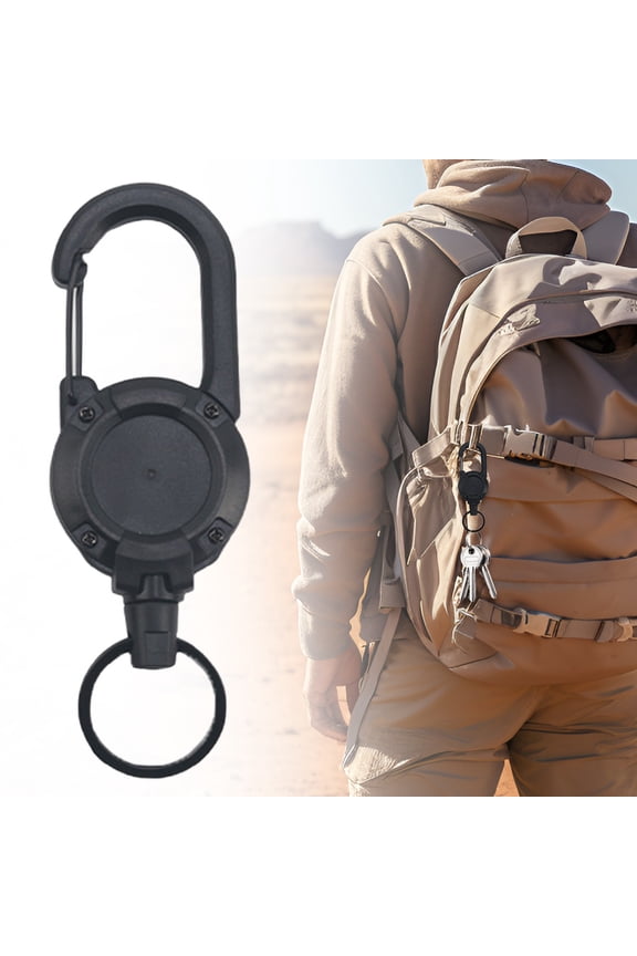 Heavy Duty Retractable Keychain 1 Pack, Retractable ID Badge Holder Reel, Multitool Carabine Key Holder for Keychain, Badge Holder with 23.6" Steel Cord Key Ring Clip, 8.8 oz,Black