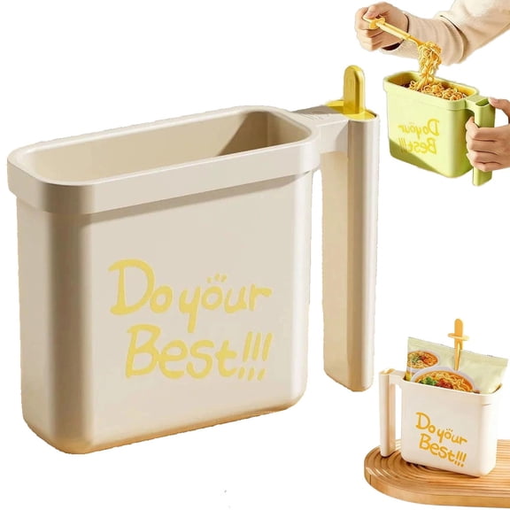 ZOURIH Instant Noodle Bowl | with fork Heat Resistant Safe No Wash | Kitchen Home Noodle Bowl,for Home Dorm office Apartment Outdoor Travel,Beige