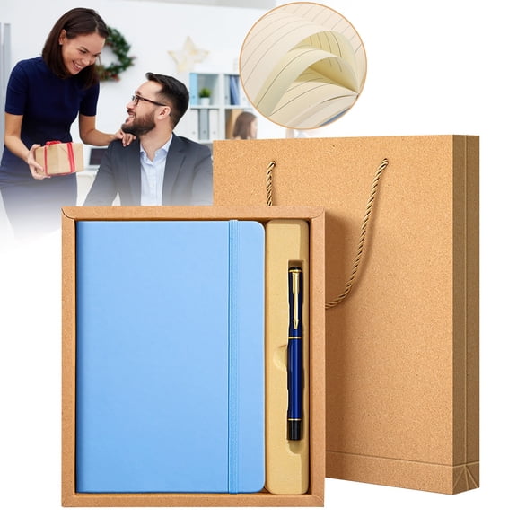 ZOURIH Leather Notebook Gift Set - A5 Hardcover Sky Blue Journal with Pen,Gift Box + Bag,Sky Blue