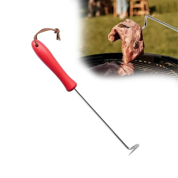 ZOURIH Meat Hook Flipper, Stainless Steel Pigtail Food Flipper Turner 12inch, BBQ Accessories Great for Grilling Smoking Frying, Long Body & ABS Handle, Easy to Clean & Right Handed,