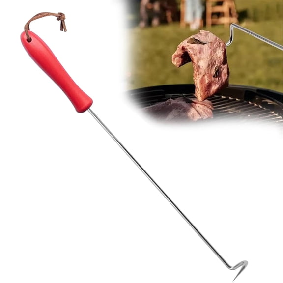 ZOURIH Meat Hook Flipper, Stainless Steel Pigtail Food Flipper Turner 17inch, BBQ Accessories Great for Grilling Smoking Frying, Long Body & ABS Handle, Easy to Clean & Right Handed,