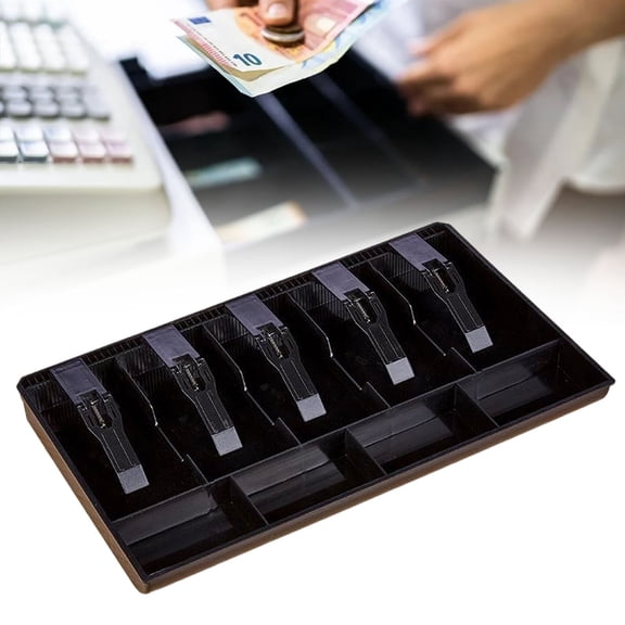 ZOURIH Money Tray Cash Register Drawer 15.87 x 9.57 x 1.38 inches Insert Tray Portable Currency Till Replacement Money Organizer Storage Box with 5 Bills 4 Coins Compartments (5 Bills 4 Coins)